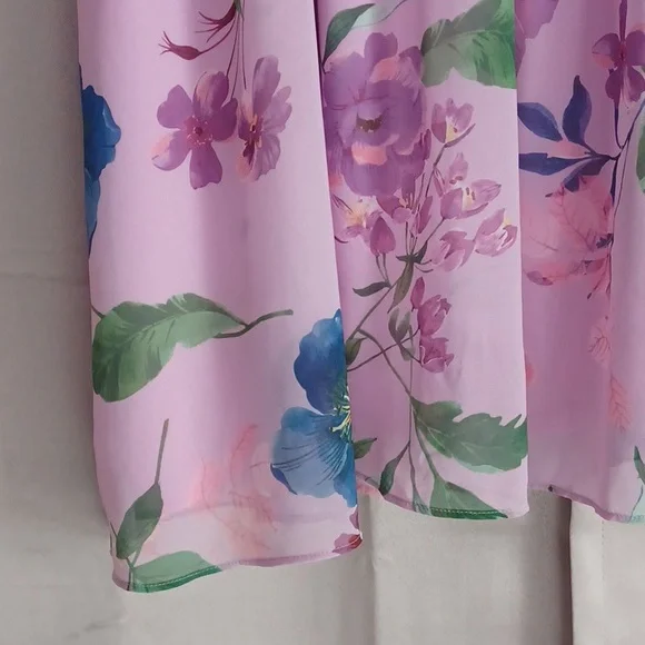 Talbots Georgette Botanical Fit&Flare Midi Dress, Purple Floral, Ruched Waist - Picture 8 of 16